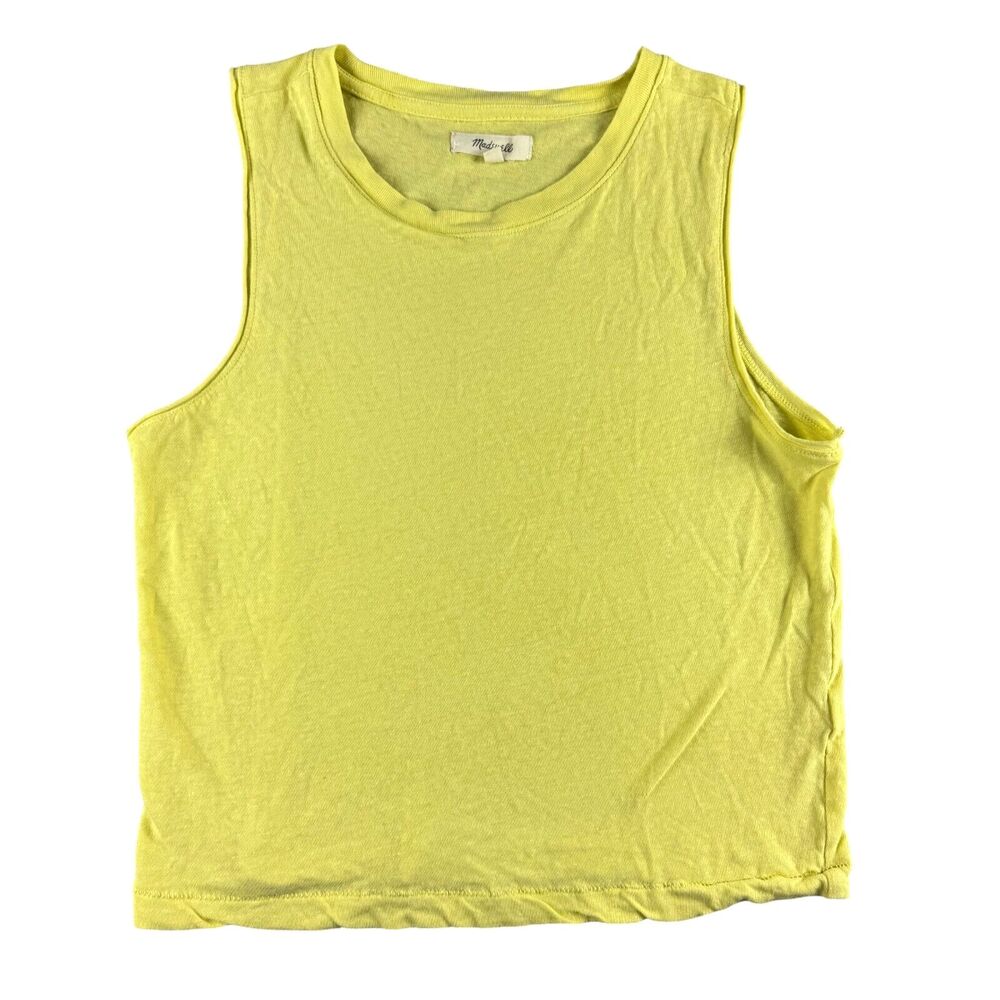 Madewell Top Women's Extra Extra Small Yellow Sleeveless Preppy Round Neck Cute